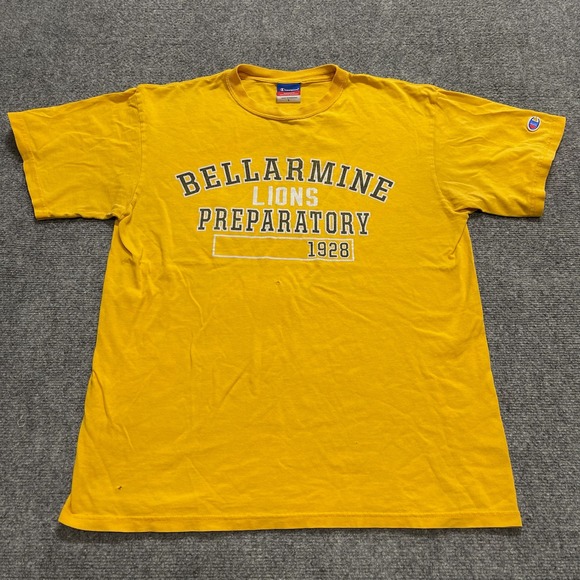 Vintage Yellow Champion Bellarmine Lions Preparatory Short Sleeve Tee - Picture 1 of 10